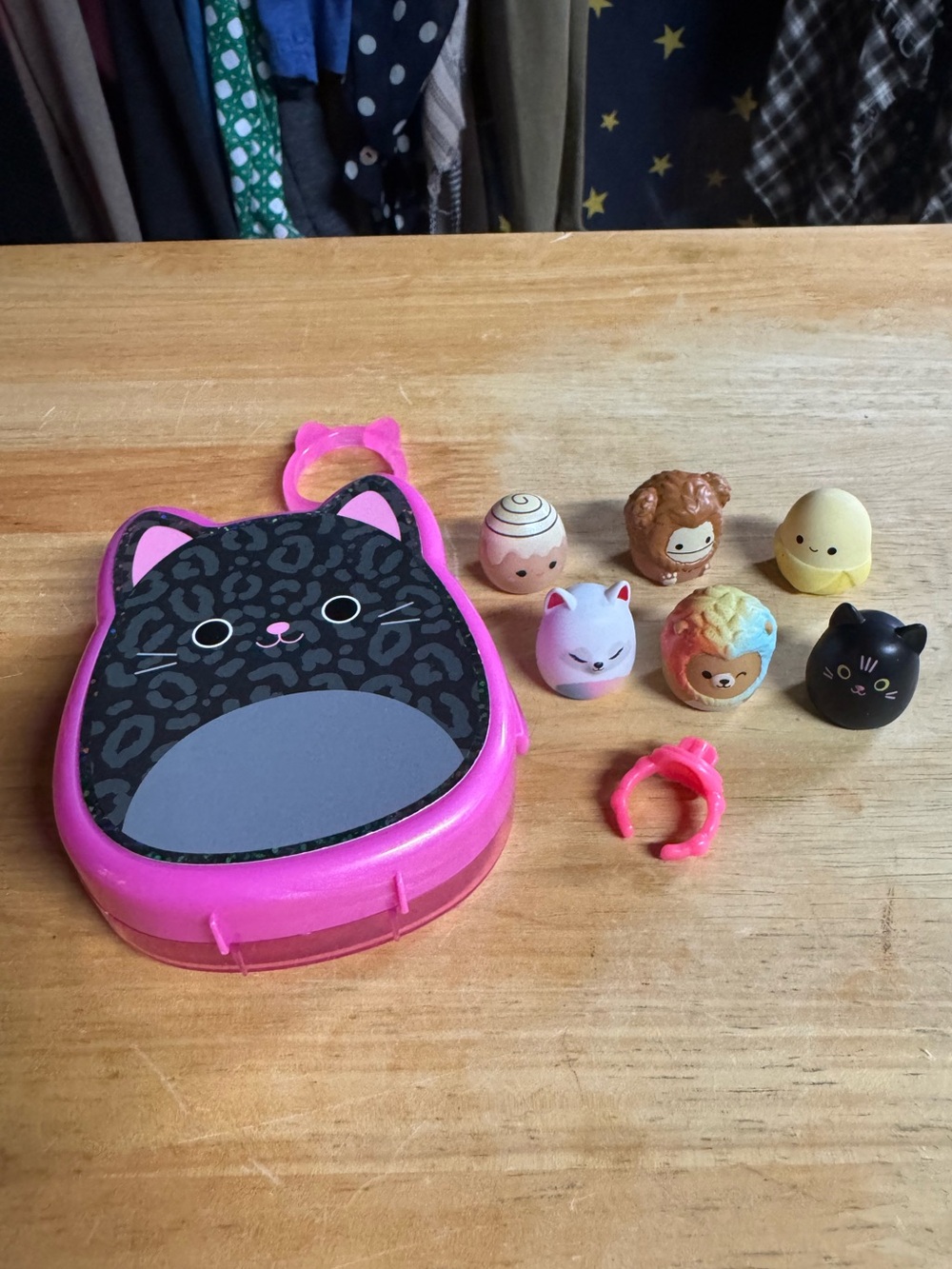 Squishmallow Pink Cat Shaped Toy Case with Small Animal Figurines